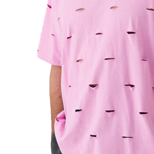 Camisetas para hombre con efecto desgastado, 100% algodón, diseño de logotipo personalizado, cuello redondo acanalado de calidad, camiseta básica de estilo urbano para hombre - Product Image 6