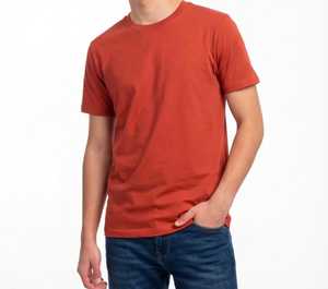 T-shirt à manches courtes pour homme, col rond, orange uni, coupe classique, décontracté, tricoté - Product Image 1