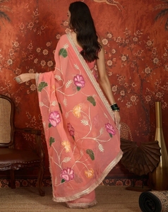 KV Women's Printed Bollywood Georgette <b>Saree</b> (<b>Orange</b>) - Product Image 5