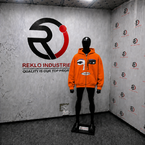 Sudadera con capucha y cremallera completa con estampado gráfico naranja, estilo urbano oversize, unisex, informal, para venta al por mayor - Product Image 3