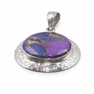 จี้เทอร์ควอยซ์สีม่วงธรรมชาติ ทำมือ ตอกลายเงินแท้ 925 รูปไข่ เครื่องประดับอัญมณีสไตล์โบโฮ ของขวัญสำหรับผู้หญิง - Product Image 1