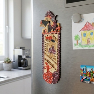 Handcrafted Indonesian Wayang Kulit Red Batik Leather Fridge Magnet Traditional Cultural Souvenir Refrigerator Home <b>Decor</b> <b>Accent</b> - Product Image 6