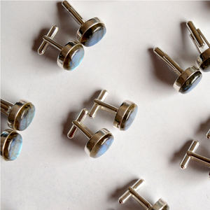 Elegantes gemelos de labradorita, piedra preciosa natural, cabujón redondo |   Accesorios de Joyería para Hombre Multi Flash, Hechos a Mano, Venta al Por Mayor en India, al Por Mayor - Product Image 4