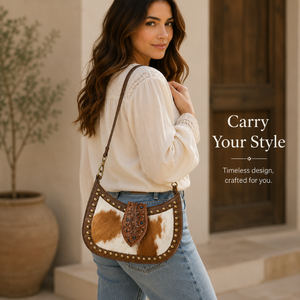 Bolso de Hombro de Cuero Hairon para Mujer, Bolso de Mano Occidental con Tachuelas de Cuero Vacuno Genuino, Bolso Boho con Diseño Repujado, Elegante y a la Moda para el Día a Día - Product Image 3