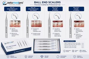 ชุดอุปกรณ์ขูดหินปูนฟันแบบปลายเดี่ยวและอุปกรณ์ขูดหินปูนฟันชนิด Periodontal Scaler รุ่น Premium Dental Ball Series ผลิตจากสแตนเลสสตีล สำหรับมืออาชีพ OEM Zetomed Pro - Product Image 2