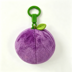 Customized fruit-themed bag accessory,Cute gift for purple fruit lovers,Smiling purple fruit plush keychain with green clip - Product Image 5