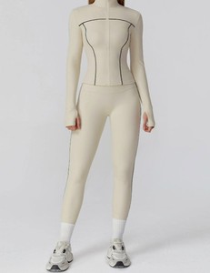 Vêtements de sport pour femmes, coupe régulière, taille XS, manches longues, compression, couleur unie, chaud, entraînement, taille élastique, léger, coupe-vent, sportif - Product Image 3