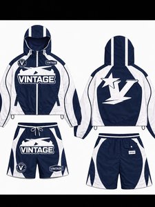 Custom Mens Nylon Short <b>Set</b> Streetwear Loose Fit <b>Embroidery</b> Color Block Windbreaker Zipper Jacket and Drawstring Shorts <b>Set</b> OEM - Product Image 5