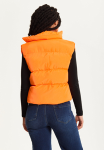 Gilet matelassé orange avec col montant, fermeture éclair, coupe-vent, vêtement d'extérieur décontracté pour l'hiver, couleur unie, coupe classique, unisexe - Product Image 2