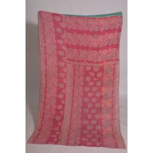 Floral Kantha Quilt Boho Cotton <b>Throw</b> Handmade <b>Indian</b> Vintage Reversible Blanket Bedspread Farmhouse Decor - Product Image 1