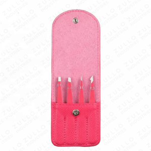 4PCS Stainless Steel Eyebrow Tweezers Set Slant Angled Tip PU <b>Leather</b> Pouch Custom Beauty Grooming <b>Tool</b> OEM - Product Image 2