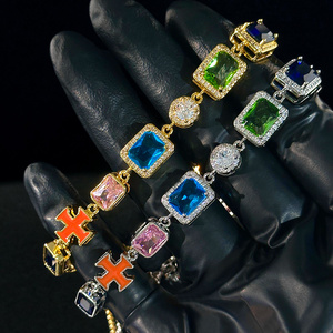 Factory Hip Hop Colorful Moissanite Gemstone <b>Bracelet</b> 10mm Fine Luxury Jewelry Women <b>Men</b> 925 <b>Sterling</b> <b>Silver</b> Link Chain <b>Bracelet</b> - Product Image 5