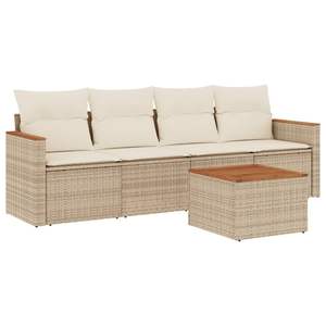Conjunto de Sofás Modulares de Jardín de Ratán Sintético PE Beige de 5 Piezas - Product Image 2