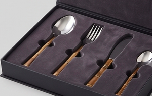 Juego de Cubiertos Clásico con Mango de Bambú, Cubertería de Acero Inoxidable de 4 Piezas, Apto para Lavavajillas, Vajilla para Bodas - Product Image 6