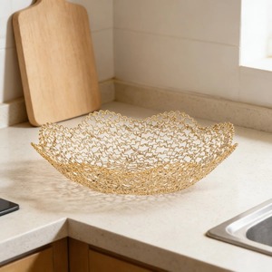 Stylish Gold Metal Fruit <b>Basket</b> Perfect for <b>Table</b> Centerpiece Serving Guests and Gifting Hamper Purpose Handcrafted From India - Product Image 4
