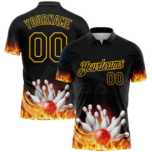 Polo Deportivo Personalizado con Diseño de Llama en 3D en Negro y Dorado, Transpirable y que Absorbe la Humedad - Product Image 1