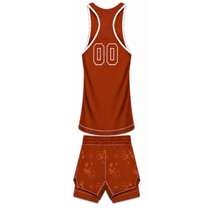 Ensemble de bain blanc et orange brûlé, débardeur dos nageur sans manches avec short assorti, léger, séchage rapide, performance pour l'entraînement - Product Image 2