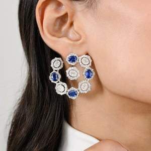 18K White Gold Drop Earrings with Natural Kyanite Pearl and Diamond Swirl - Product Image 1