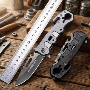 Couteau pliant multifonction SUREFIRE, lame en acier inoxydable, manche en aluminium, 18 cm, pointe tombante, bord dentelé, qualité industrielle - Product Image 1