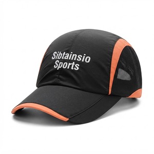 Casquette de baseball sportive noire et orange promotionnelle en gros, avec logo brodé personnalisé, légère, à séchage rapide, en maille, pour l'athlétisme - Product Image 4