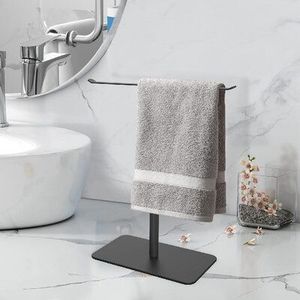 Toallero de Metal Negro Moderno de un Solo Brazo, Soporte Independiente para Baño, Organizador Compacto, Estructura Duradera y Minimalista - Product Image 6