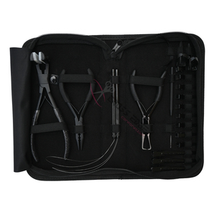 Black Micro Ring and Tape In Hair Extension Tool Bundle with Bead Remover Crimping Plier Pulling <b>Hook</b> Loop Tool Parting Finger - Product Image 6