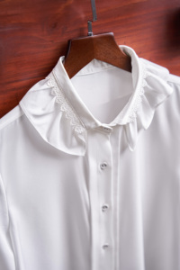 Women's Elegant Lace Trim Peter <b>Pan</b> Collar Long Sleeve Cotton Polyester Shirt Summer Casual Office Soft Comfortable IVY - Product Image 5