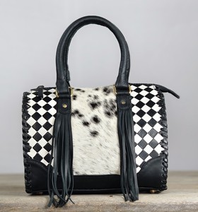 Nouveau Sac de Voyage de Luxe 2026 en Cuir Véritable Noir et Blanc à Carreaux avec Panneau en Cuir de Vachette et Détails Pompons pour Femme - Product Image 2