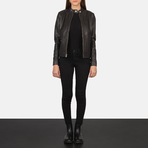 Wholesale Genuine Napa Leather Women's Cropped Biker Jacket Gothic <b>Black</b> <b>Bolero</b> <b>Shrug</b> Slim OEM ODM Women's Genuine Cowhide - Product Image 1