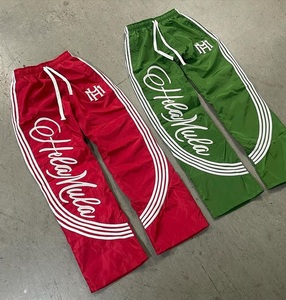Custom <b>Men</b> Nylon Track Pants <b>Baggy</b> Streetwear Windbreaker <b>Trousers</b> Wide Leg Sports Jogger Pants With Side Stripes Custom Logo - Product Image 6