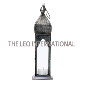 Lanterne décorative de Noël moderne en verre et métal doré, faite à la main, avec crochet de suspension pour bougie - Product Image 2