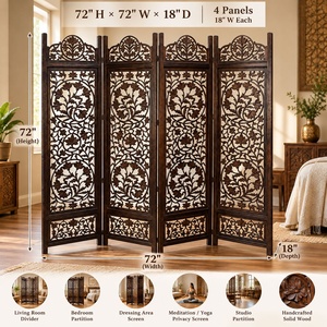 Paravent en bois sculpté à 4 panneaux, écran de séparation pliable pour salon, chambre, bureau |   Cloison décorative autoportante pour la maison - Product Image 2