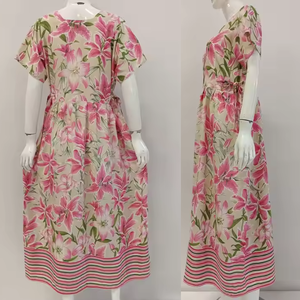 Vestido Maxi Informal Moderno y Sencillo para Uso Diario, Hermoso Estampado Floral, Material de Rayón de Alta Calidad, Manga Corta, Corte Holgado de Chrysanta - Product Image 6