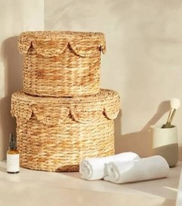 Handmade Scalloped <b>Basket</b> Natural Woven Water Hyacinth <b>Basket</b> Home Organization Seagrass <b>Laundry</b> <b>Basket</b> Made in Vietnam - Product Image 1