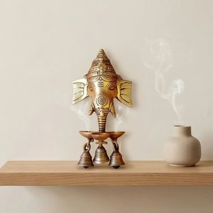 Figura de Ganesha de Latón Chapado en Oro de Primera Calidad con Campanas, Quemador de Incienso, Decoración para el Hogar, Escultura de Arte Religioso - Product Image 1