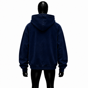 <b>Navy</b> Blue Oversized Graphic Hoodie Vintage Streetwear Pullover With White Portrait Artwork Heavyweight Cotton <b>Fleece</b> Hooded Sale - Product Image 2