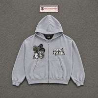 Sweat à capuche zippé Cash Talk Graphic gris, coupe oversize, style streetwear vintage, motif Money Dice Racing Eight Ball, mode urbaine décontractée