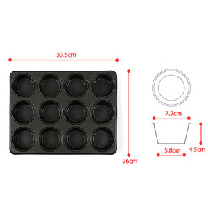 Plaque de cuisson professionnelle 12 cavités pour muffins et cupcakes, revêtement antiadhésif double face, en acier au carbone robuste, compatible four - Product Image 6