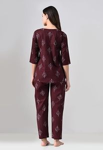 Women’s Cotton Printed Nightwear Set Round Neck Half Sleeve T-Shirt Top & <b>Pyjama</b> Pants Lounge Set - Product Image 3