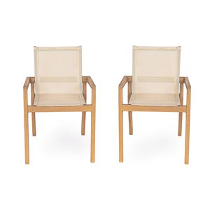 Juego de 2 Sillas de Comedor BELFAST con Estructura de Teca y Textil Beige, Elegante Par para el Hogar o la Oficina - Product Image 6
