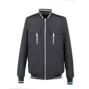 Chaqueta Bomber Negra para Hombre con Cierre de Cremallera, Cuello Alto, Casual, Resistente al Viento, Material de Poliéster, para Otoño - Product Image 1