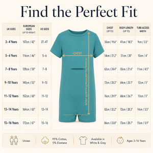 Combinaison popper vert turquoise profond |   Vêtements sensoriels spéciaux pour enfants, vêtements inclusifs, ouverture tubulaire, manches courtes, respirant, doux, unisexe - Product Image 4