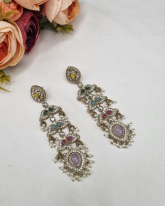 Boucles d'oreilles pendantes en zircon faites à la main avec perles, bijoux fantaisie pour soirée, bijoux artificiels pour femmes, fabricant - Product Image 6