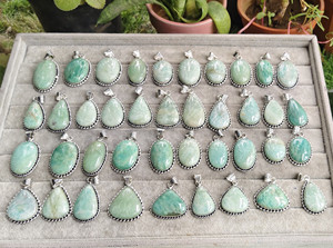 Amazonita Natural, el último colgante de piedras preciosas, collar con colgante de joyería chapada en plata, joyería de moda, cristales verdes azulados a granel - Product Image 5
