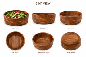 <b>Large</b> Acacia Wood Salad <b>Bowl</b> | Solid Wood Handcrafted BPA Free Uncoated Dining <b>Serving</b> <b>Bowl</b> with Spoon & Fork - Product Image 2