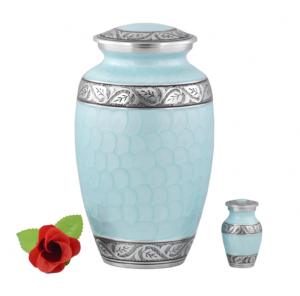 Urna Funeraria de Metal Morado Moteado de Lujo al por Mayor, Jarra Conmemorativa con Elegantes Manos en Oración y Acabado de Esmalte Pulido - Product Image 3