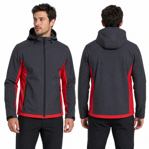 OEM Dark Grey and <b>Red</b> Contrast Panel Men's Softshell <b>Jacket</b> Hooded Side Panels Sports <b>jacket</b> - Product Image 4