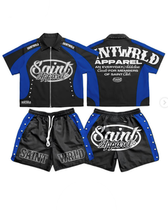 Conjunto de 2 Piezas de Ropa Urbana de Verano para Hombre, Personalizado con Letras Impresas, Transpirable, Tejido de Punto, 100% Algodón, Camiseta Holgada y Pantalones Cortos, Estilo Hip Hop - Product Image 4