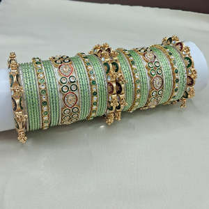 Gold Plated <b>Crystal</b> Pearl Meenakari Cuff Bangles Set-Bohemian Ethnic Jewelry - Product Image 1
