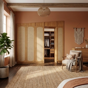 Sistema de Armario de Teca Sólida con Mimbre Tejido, Mueble de Almacenamiento de Madera para Colgar Sobre la Puerta, Armario Moderno Tropical con Rejillas, Unidad para Pasillo - Product Image 5